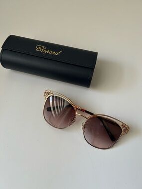 Chopard Rose Gold Metal Cat-Eye Sunglasses with Brown Gradient Lenses